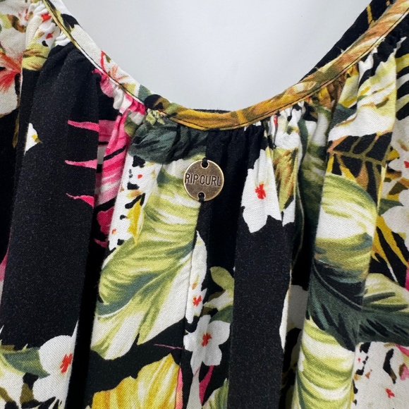 Rip Curl Dress Women XS Black Floral Sleeveless Tropical Rayon Short Beach - Picture 7 of 11